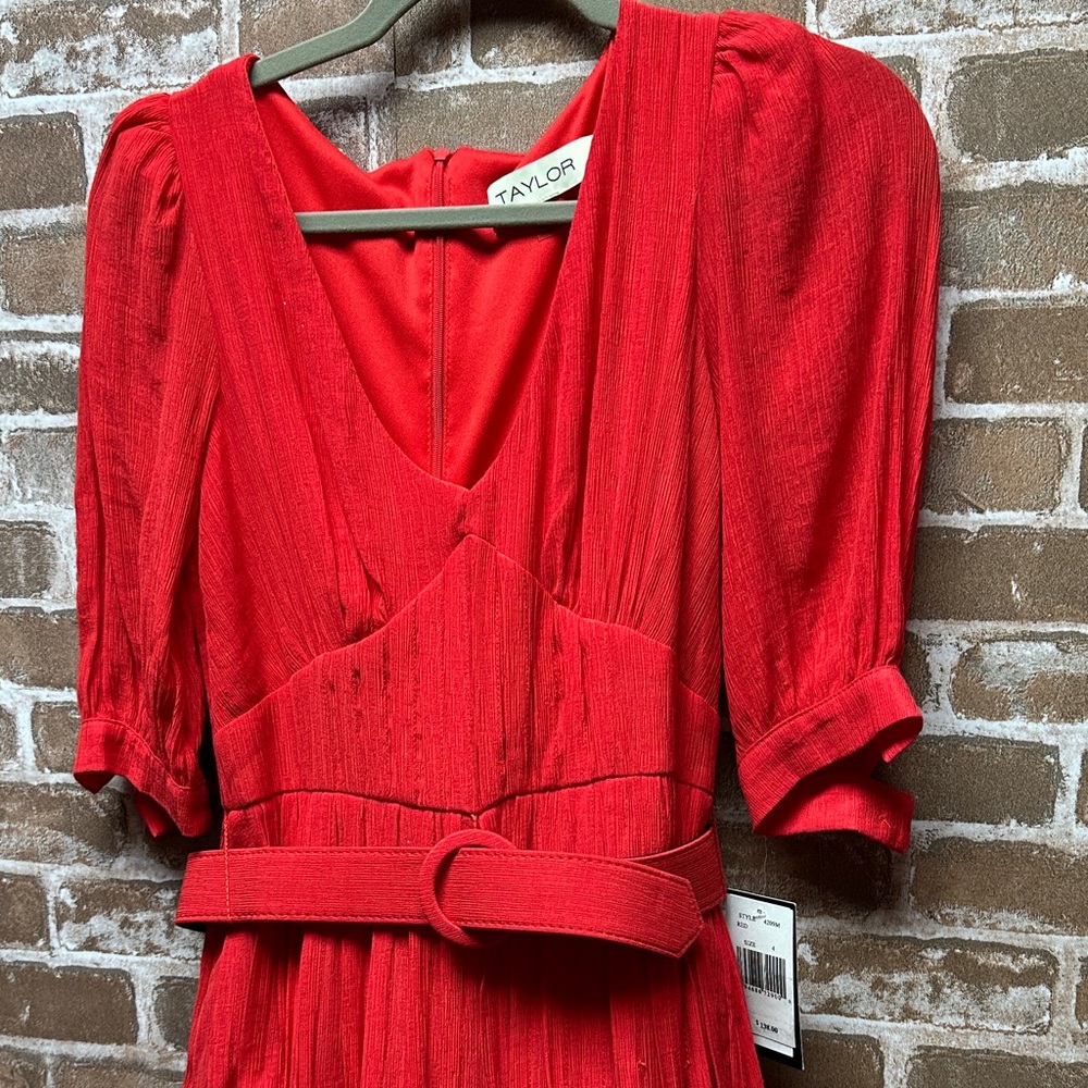 Taylor Bold Red belted dress. New. 138.00 retail - Picture 3 of 10